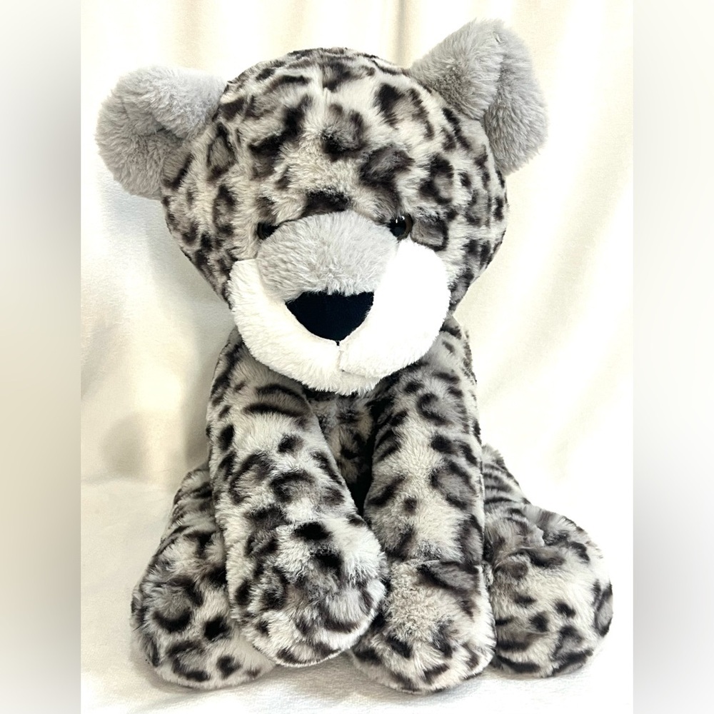 Animal Adventure White Gray & Black Leopard Print Plush 18” Soft Stuffed Animal